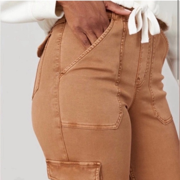 SPANX Stretch Twill Ankle Cargo Pant Medium Honey Glow Utility Pants Brown Tan - Picture 2 of 7